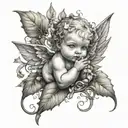 baby cupid inside ivy vines wrapped tattoo design idea