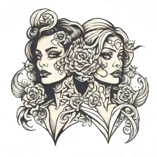 women Mystery Two face sleeve tattoo tattoo design idea