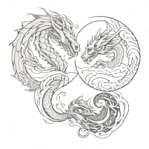 two separate yin and yang tattoos with a dragon tattoo design idea