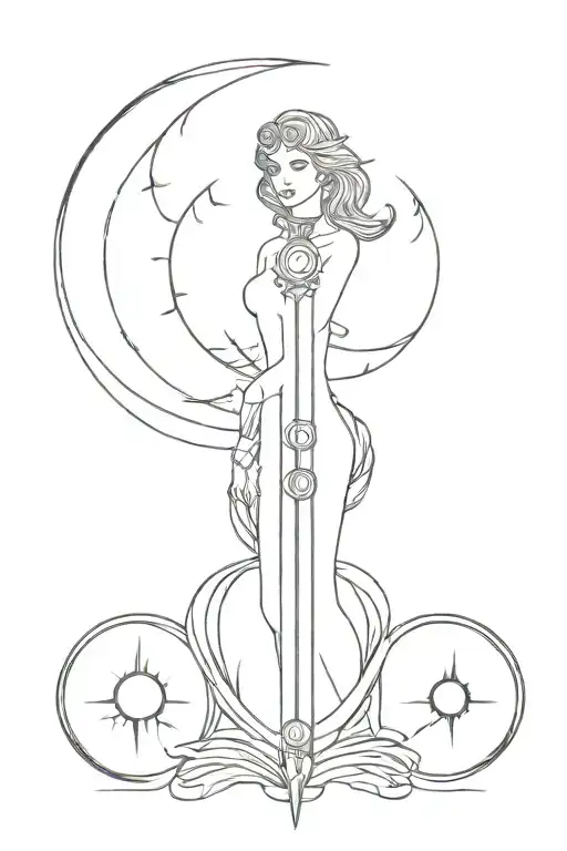 Hecate's battle torch with triple moon phases tattoo design idea