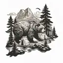 forest, camping, bear tattoo design idea