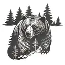 forest, camping, bear tattoo design idea