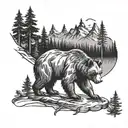 forest, camping, fishing bear tattoo design idea