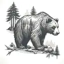 forest, camping, fishing bear tattoo design idea