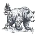 forest, camping, fishing bear tattoo design idea