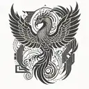 A cyber-security themed tattoo featuring a phoenix rising from binary code tattoo design idea