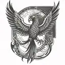 A cyber-security themed tattoo featuring a phoenix rising from binary code tattoo design idea