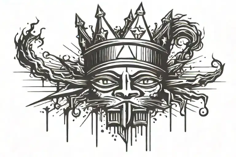 basquiat crown over sun rays shining tattoo design idea