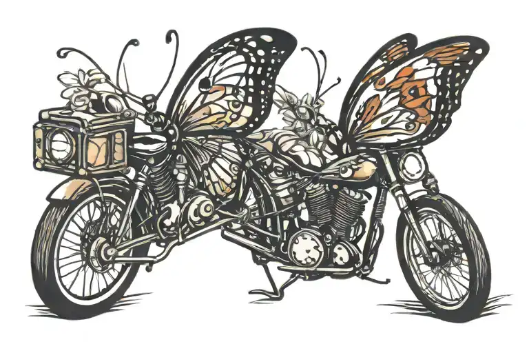 butterfly on bike headlight tattoo design idea