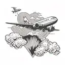 A runway leading to a heart-shaped cloud with an airplane flying through it tattoo design idea