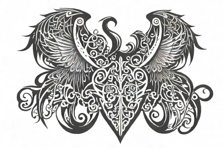 devil wings having angels key in one wing and devil's keyhole  in one wing tattoo design idea