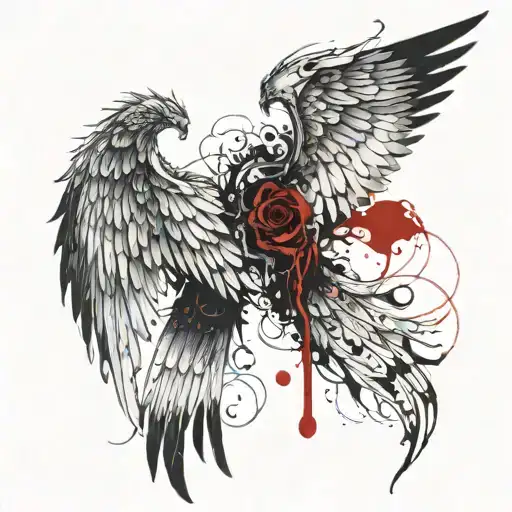 a pair of demon wings having angels key in one wing and devil's keyhole  in another wing tattoo design idea