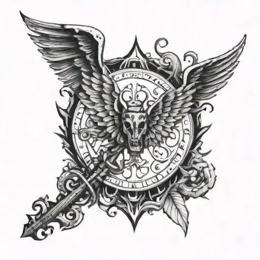 a pair of devil  wings having angels key in one wing and devil's keyhole  in another wing tattoo design idea