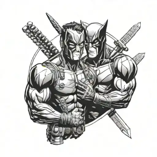 deadpool and wolverine X men tattoo design idea