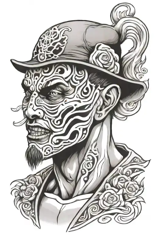Muscular man with ghost face mask tattoo design idea
