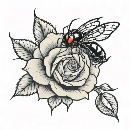 rose with black widow crawling on it  tattoo design idea