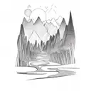 rainforest. vines.  Waterfall.  mountains.  sunset. tattoo design idea