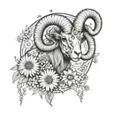 Aries ram constellation intertwined with daisies and sweet peas tattoo design idea