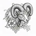 Aries ram constellation intertwined with daisies and sweet peas tattoo design idea