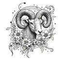 Aries ram constellation intertwined with daisies and sweet peas tattoo design idea