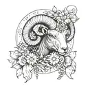 Aries ram constellation intertwined with daisies and sweet peas tattoo design idea