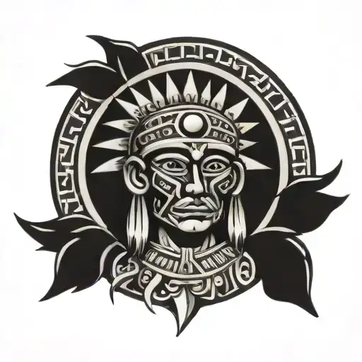 Aztec wariior and the sun  tattoo design idea