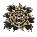 Aztec wariior and the sun  tattoo design idea