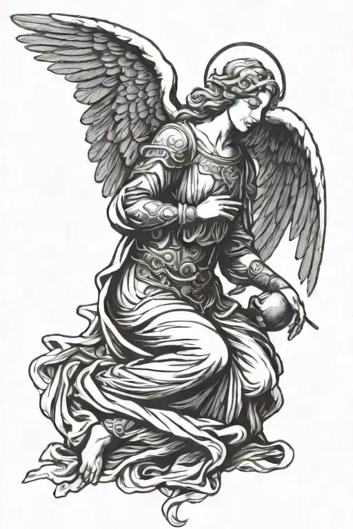 kneeling guardian angel tattoo design idea