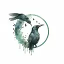 Dark circle with crows on the edges and an eye in the middle of it, the background should be filled with starts  tattoo design idea