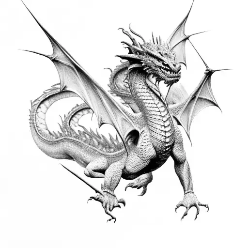 Dragon and Zdzislaw Beksinski art inspired tattoo design idea