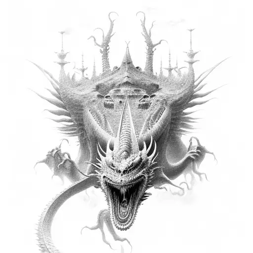 Dragon and Zdzislaw Beksinski art tattoo design idea