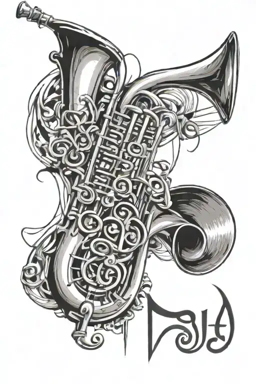 Trumpets and treble clef music tattoo design idea