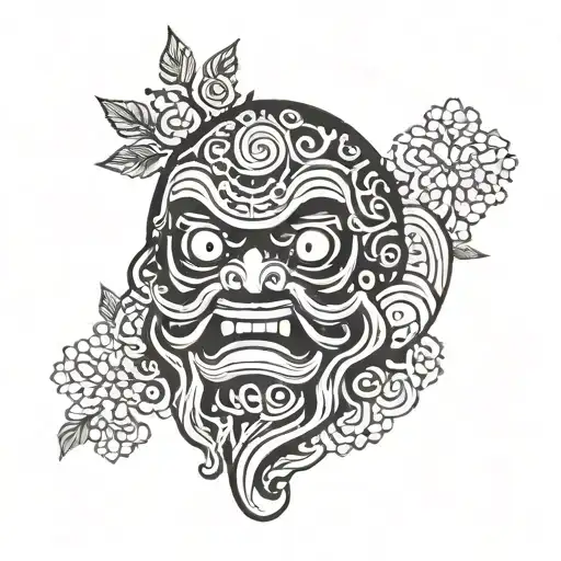 reate a tattoo design focusing only on the head of a Daruma doll in blackwork style. Use bold lines and black shading to tattoo design idea