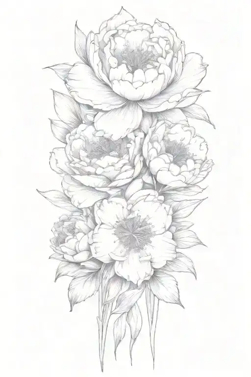 cosmo, peony, and narcissus flowers  tattoo design idea