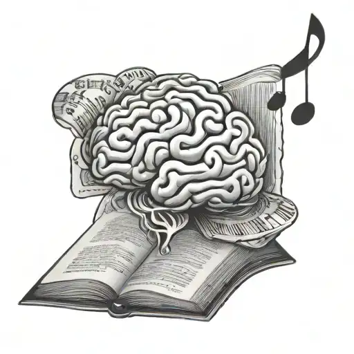 open book with brain and music notes tattoo design idea