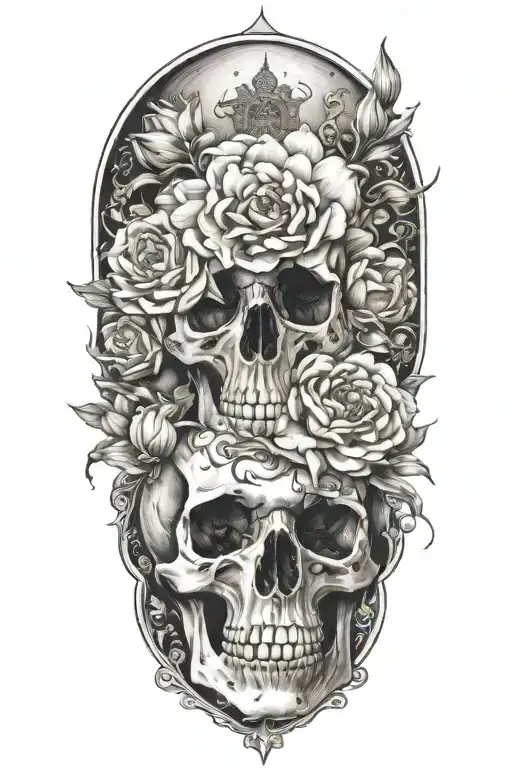 cosmos and narcissus and peony, gothic, skull tattoo design idea