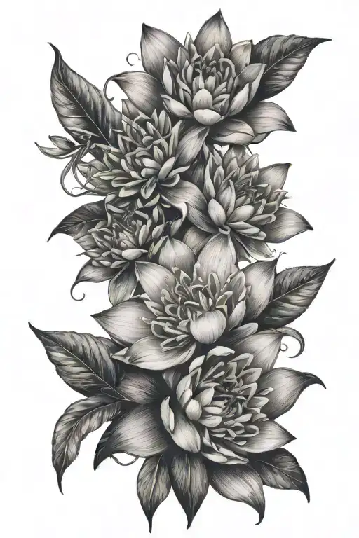 waterlily and larkspur bouquet   tattoo design idea