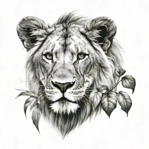 lion behind a bush tattoo design idea