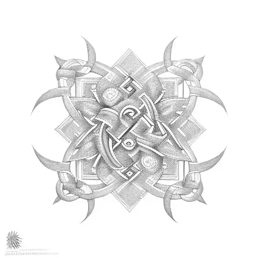 Intricate knotwork pattern featuring hidden number 21 and 23 motifs tattoo design idea