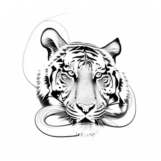 Tiger with snake tattoo design idea