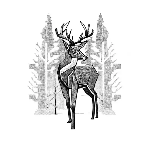 A majestic deer standing in a pixelated forest, representing the client's love for gaming. tattoo design idea