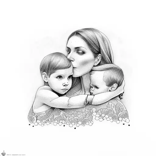 mother with 2 sons  tattoo design idea