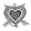 A minimalist blackwork design of a heart-shaped locket with the names Albert and Carol engraved on it, symbolizing love and remembrance tattoo design idea