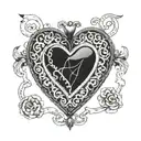 A minimalist blackwork design of a heart-shaped locket with the names Albert and Carol engraved on it, symbolizing love and remembrance tattoo design idea