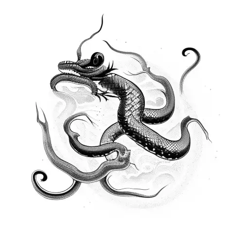 Chinese black snake with mad eyes on it's body tattoo design idea