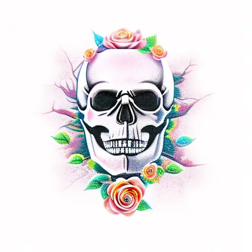 skull tree roses tattoo design idea