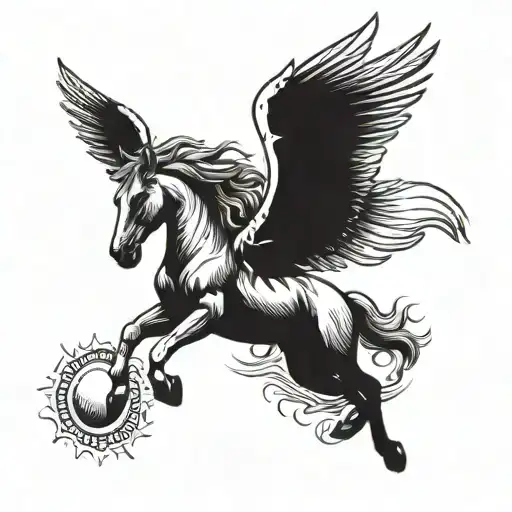 pegasus horse with wings flying towards the sun tattoo design idea