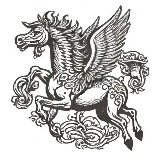 pegasus horse with wings flying tattoo design idea
