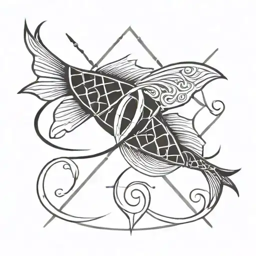 make a Pisces tattoo with a trident in between black in colour, on the chest, 2.5 square inches in size  tattoo design idea