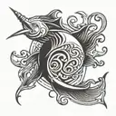 make a Pisces tattoo with a trident in between black in colour, on the chest, 2.5 square inches in size  tattoo design idea